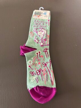 Blue Q Mint Green Socks with Pink Script